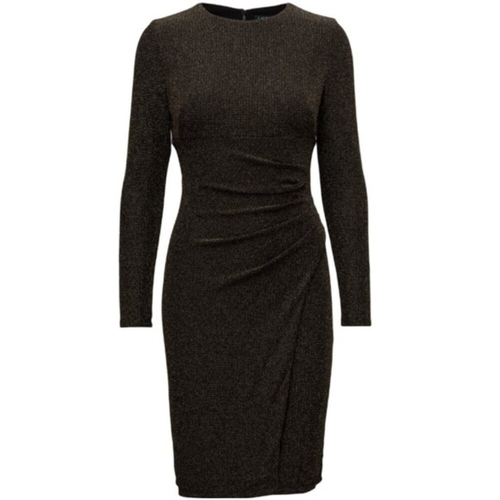NWT Lauren Ralph Lauren Womens Size 10 Bronze Metallic Ruched Sheath Dress NEW